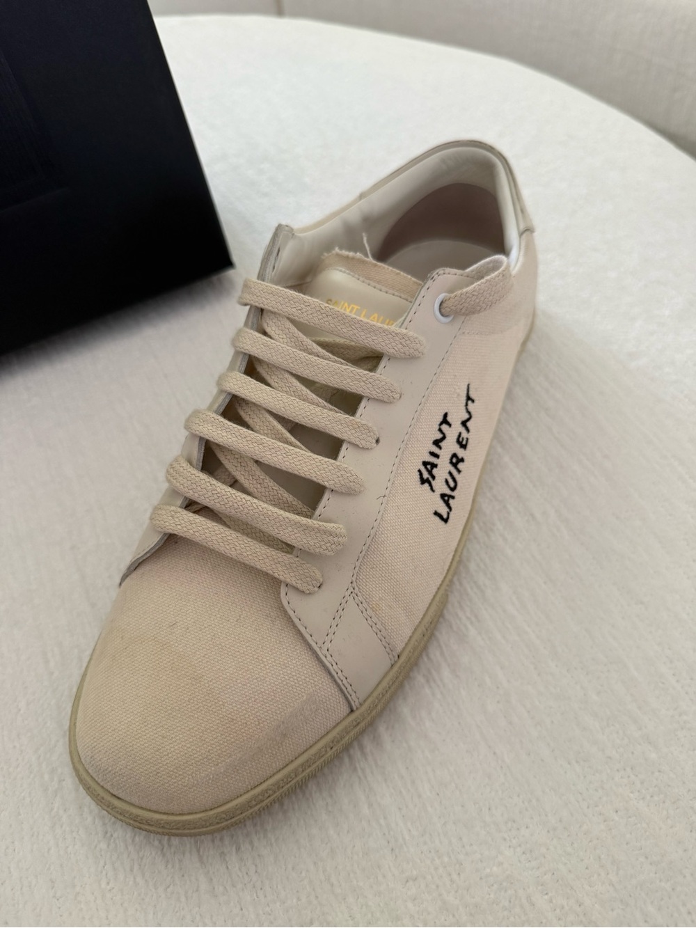 Saint Laurent Men's Beige Canvas & Suede Low-Top Sneakers - Picture 6 of 7